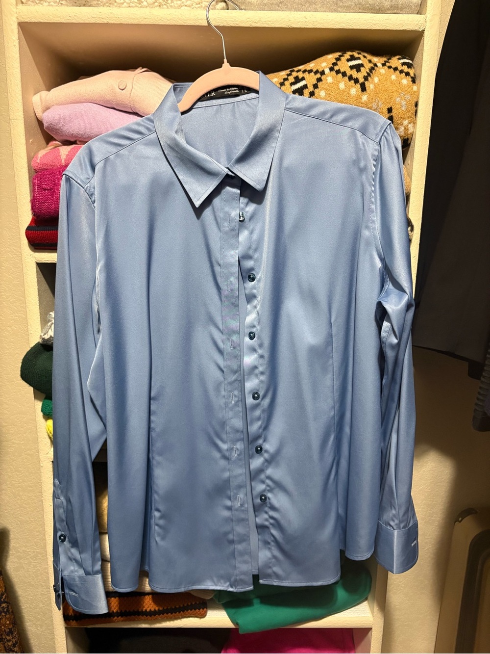 Women's Light Blue Button-Down Satin Shirt